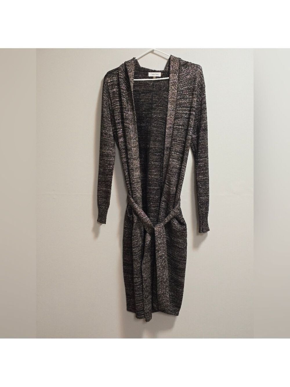 Calvin klein hooded maxi cardigan with belt color black and gold size small